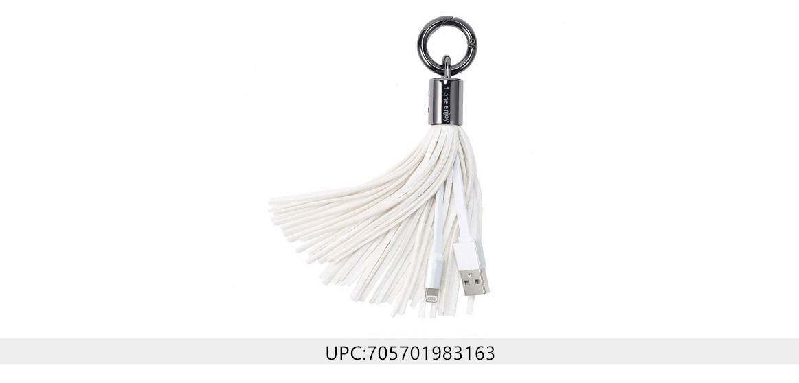Charging Cable USB Cable Charger,USB Portable Tassel Leather Fast Short USB Cable(White)